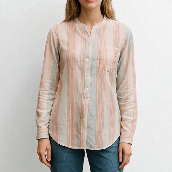 2/$15 Lucky Brand Striped Half Button Shirt Roll Tab Long Sleeve Pocket Size S - Picture 1 of 11
